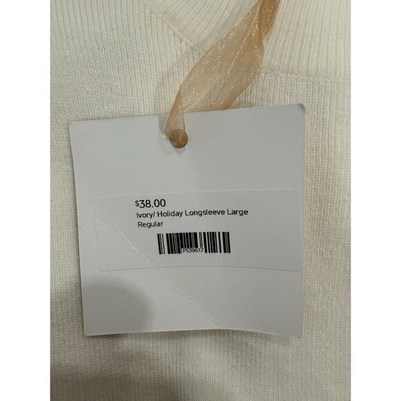 Hyfve Sweater Womens L Ivory Holiday Party Knit Sequin Fringe Sleeve Mock Neck - Picture 5 of 11